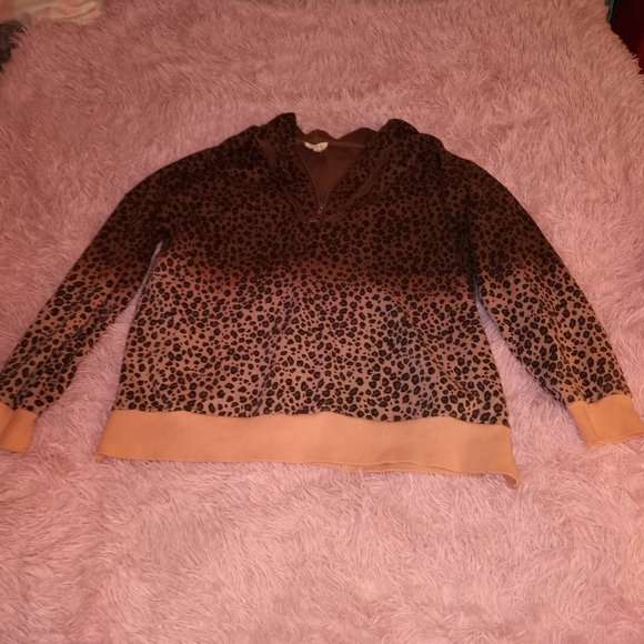 Small POL Ombre Pink & Brown Cheetah Print Half Zip Jacket - Picture 3 of 14